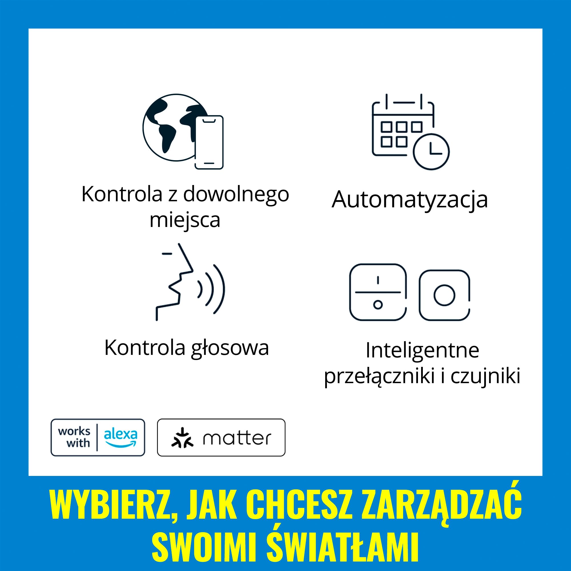 Szklany reflektor punkt WiZ Smart LED GU10, kolor i regul odcień białego światła, odpowiednik 50 W, 2200K–6500K, 345 lumenów, przyciemn, działa z Alexą, Google Assistant i Apple Home, op. 1 szt.