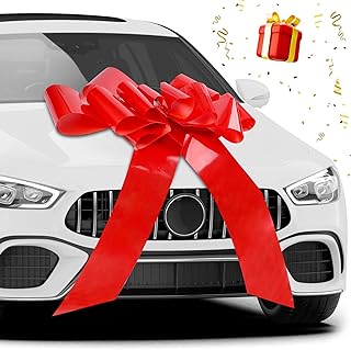 Lazo Grande para Coche, Lazo Rojo Grande 76 cm, Automontable Reutilizable Lazo de Regalo para Coche, Bicicleta, Navidad, Boda, Cumpleaños, con Ventosa y 4 Lazos Pequeños, Rojo