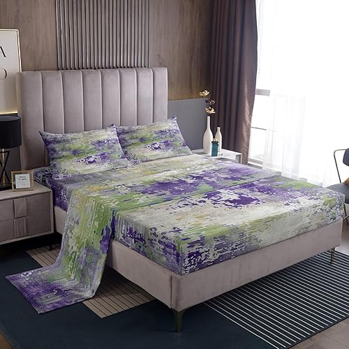Miniatura 11 de Erosebridal Juego de sábanas modernas abstractas tamaño King, juego de ropa de cama bohemio trippy verde menta gris juego de sábanas acuarela pastel
