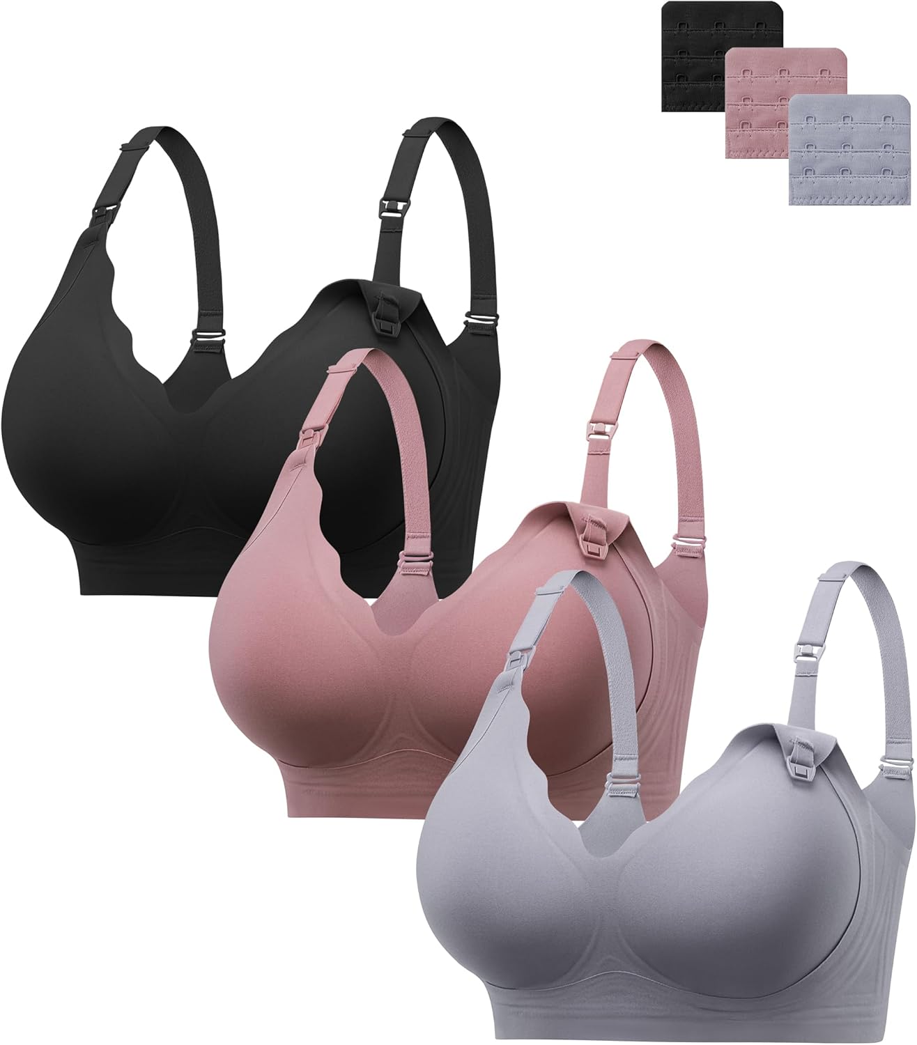 HBselect Nursing Bras for Breastfeeding 3PCS Comfort Jelly Maternity Bras Seamless Wireless Push Up Pregnancy Bralettes