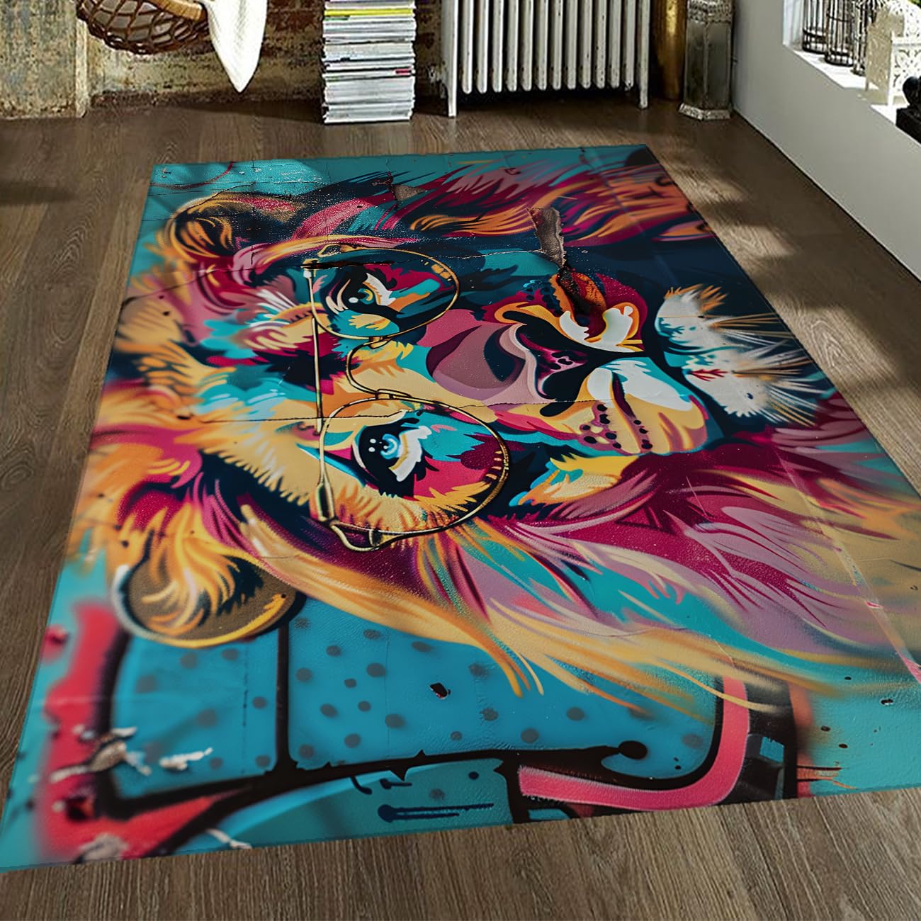 Tapis animaux sauvages 80x150cm en fausse laine lavable pour salon et chambre