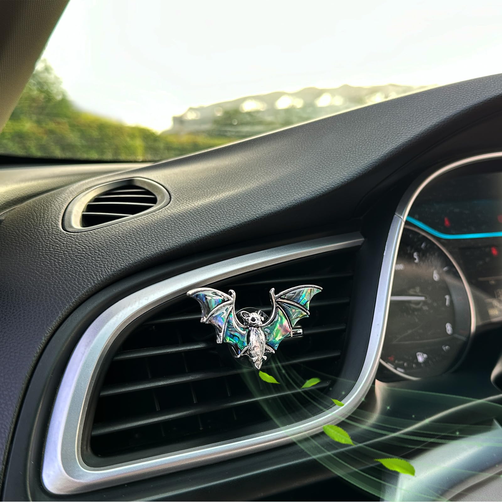 Bat Air Vent Clip Car Air Freshener Outlet Clips Natural Abalone Shell Seashell Color Vampire Bat Car Accessories — view 3