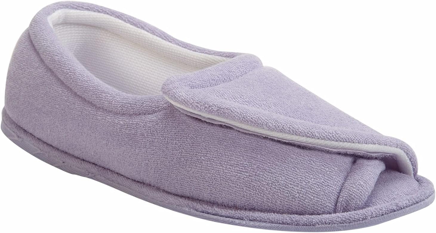 CLINIC SHOE Women's Terry Cloth Comfort Slippers, Adjustable Upper, Wide Width