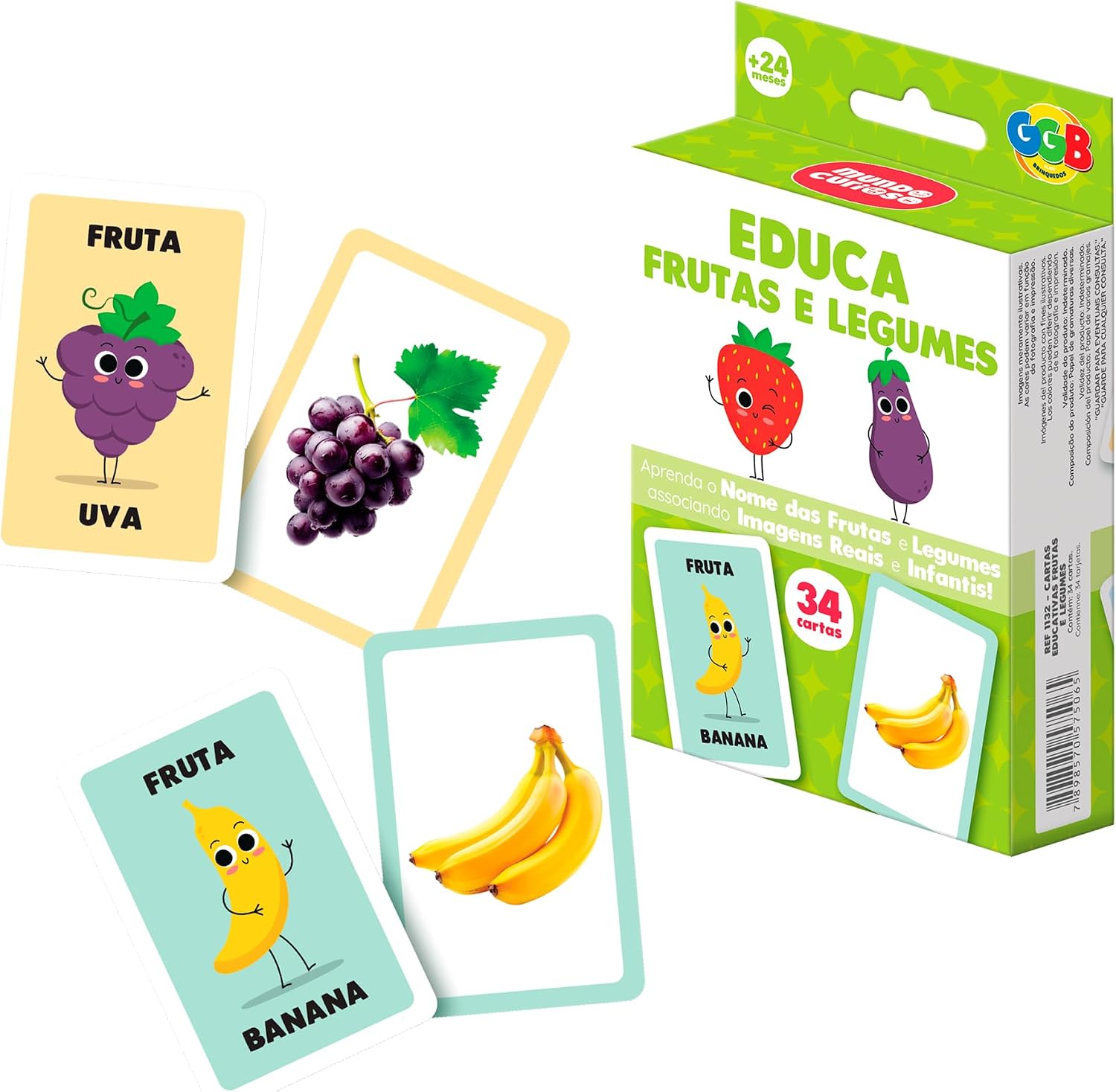 Cartas Educa Frutas e Legumes 34 Cards Grandes GGB Plast
