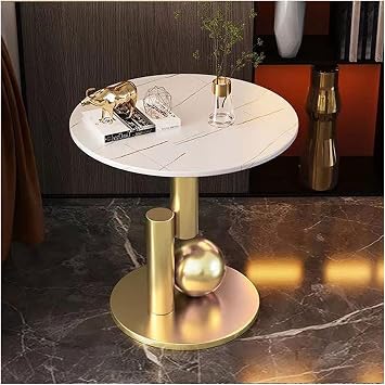 small coffee table 21.6inch Round End Table, Side Table Waterproof Small Coffee Table Sofa Side Table with Rockboard Tabletop and Metal Frame for Living Room Bedroom Balcony and Office aesthetic coffe