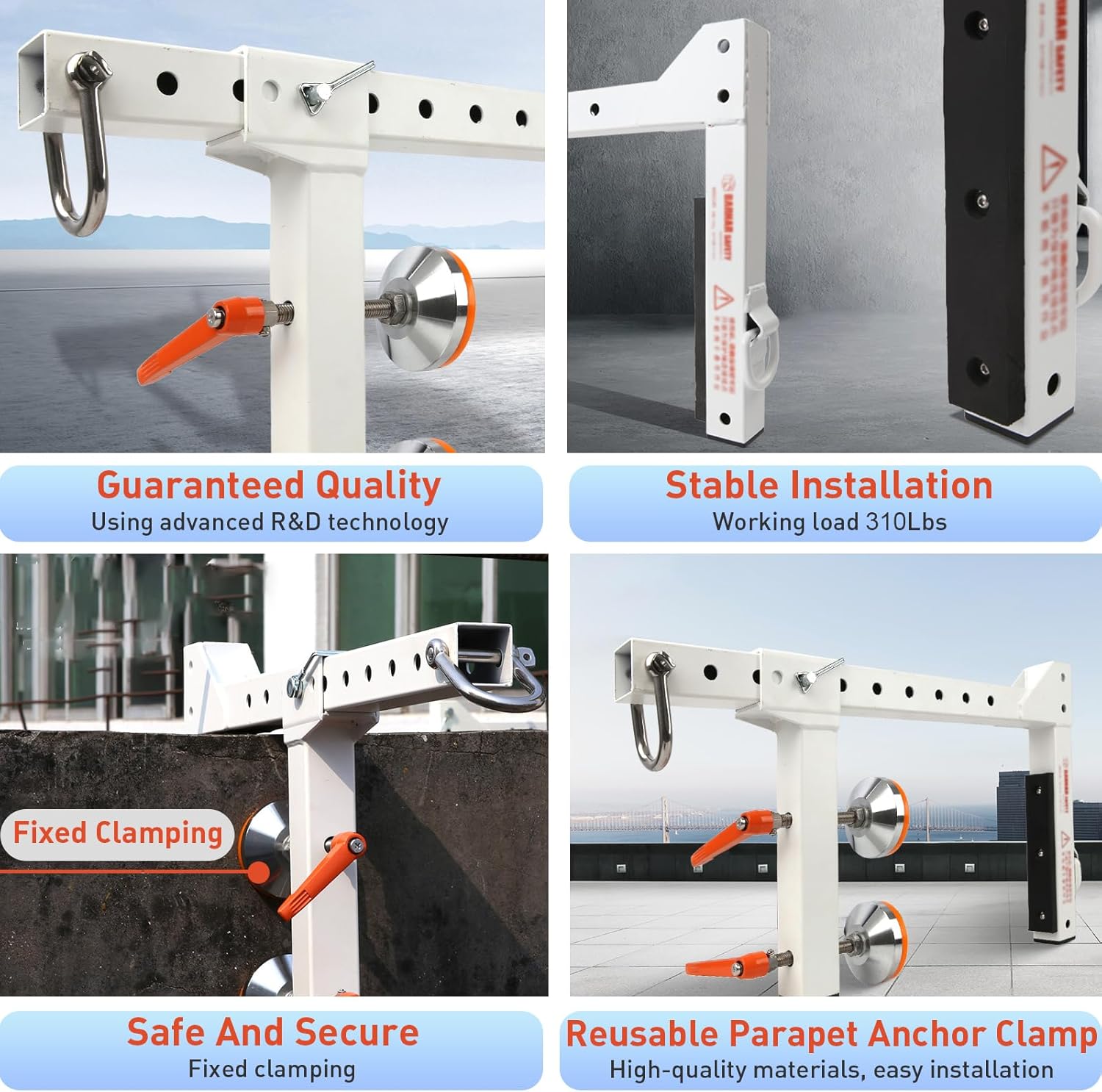 Parapet Wall Anchor Clamp, Parapet Adjustable Non-Penetrating Anchor for Temporary, Roof Anchors for Fall Protection, Fits Parapet Walls Up to 14" Thick