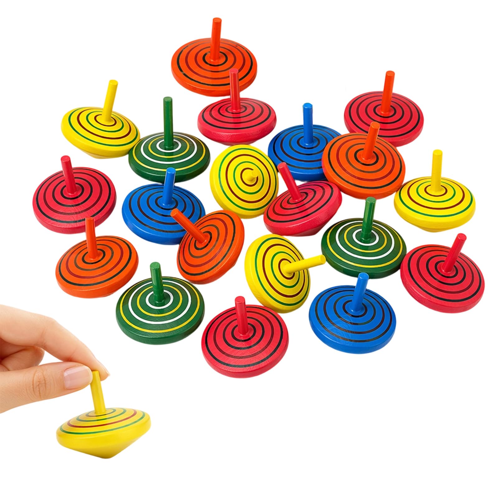 20 Pcs Handcrafted Wooden Spinning Toys,Spinning Tops, Wooden Party Bag Fillers, Stress Desk Toys for Classroom and Home Use