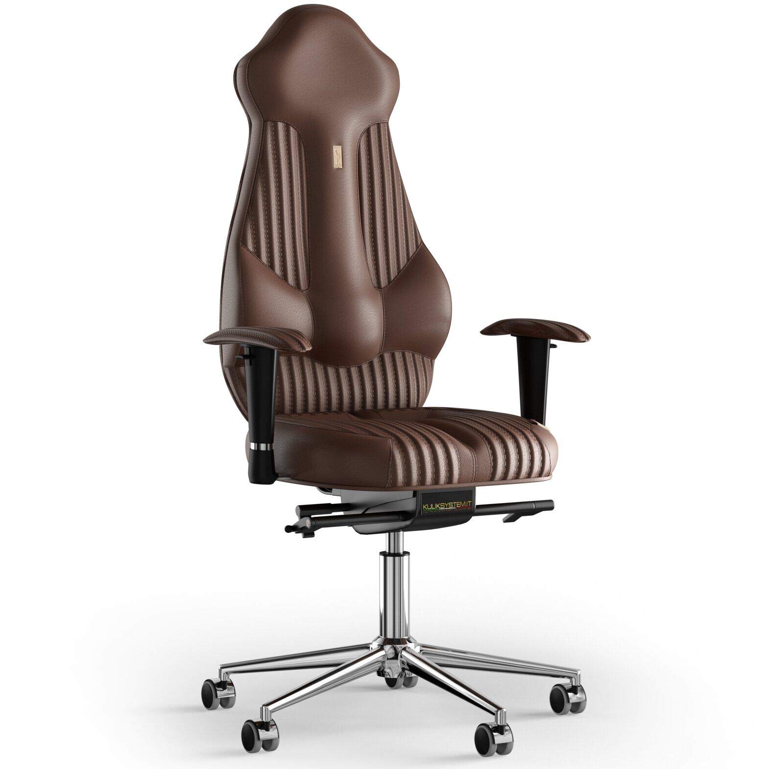 KULIK SYSTEM Ergonomic Executive Office Chair - Comfort & Adjustable Chair w/Back Lumbar & Spine Support system for long hours work |Patented Design| IMPERIAL Real Genuine Leather - Whisky Fashion