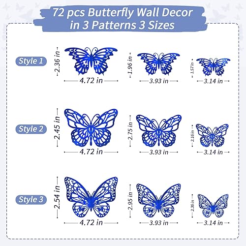Miniatura 2 de 72 decoraciones de mariposa de oro rosa, decoración de mariposa 3D con 3 estilos 3 tamaños, calcomanías extraíbles de mariposa de oro rosa para