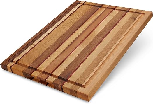 TeakCraft Large Wood Cutting Board with Juice Grove, Chopping Board, Knife Friendly, Reversible, Cheese Board, Gift Box Included, The Epirus 18x14x1.2 inch