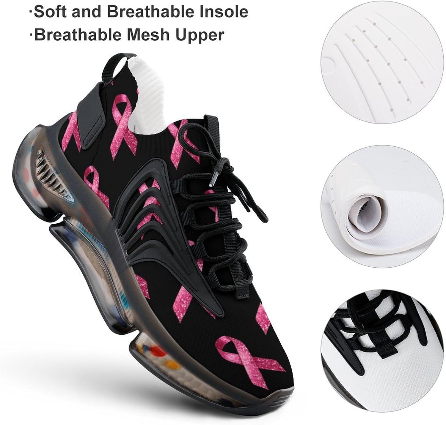 Glitter Ribbon Cancer Awareness Funny Men's Sporting Shoes Lightweight Elastic Running Shoe Tennis Sneakers image 4