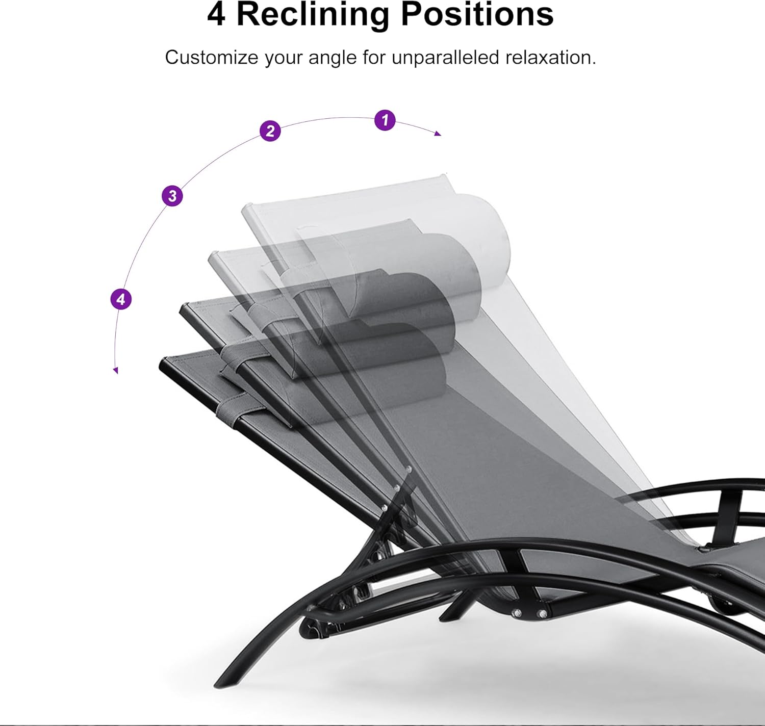 PURPLE LEAF Patio Chaise Lounge Set of 3 Outdoor Lounge Chair Beach Pool Sunbathing Lawn Lounger Recliner Chiar Outside Tanning Chairs with Arm for All Weather, Side Table Included, Grey