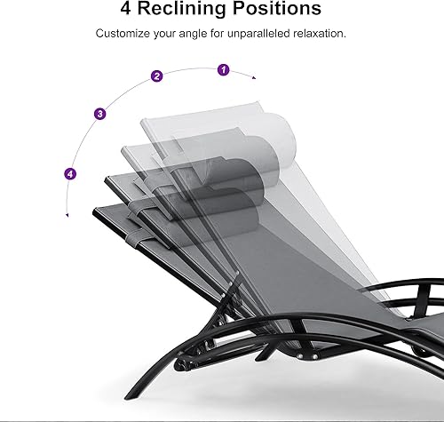 Miniatura 40 de PURPLE LEAF Juego de tumbona para patio, sillón al aire libre, playa, piscina, tumbona para tomar el sol, tumbona reclinable, sillas de bronceado