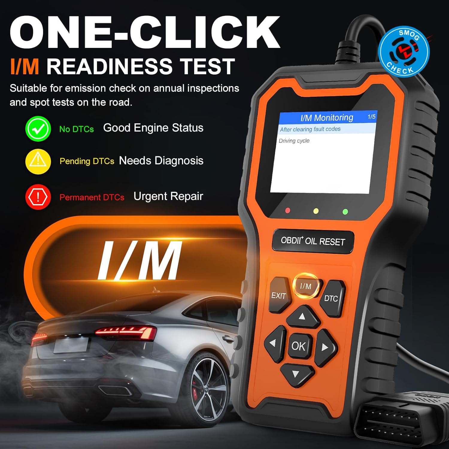 OBD2 Scanner, Code Reader OBDII Scan Tool for Check Engine Light/Oil Light Reset, Fast and Accurate Fault Diagnostic Scan Tool for Car 1996+, 2.8'' Color Screen