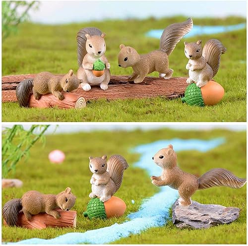Miniatura 3 de Juego de 4 figuras de personajes de animales de ardilla lindos, decoración de pastel de jardín, decoración de tartas