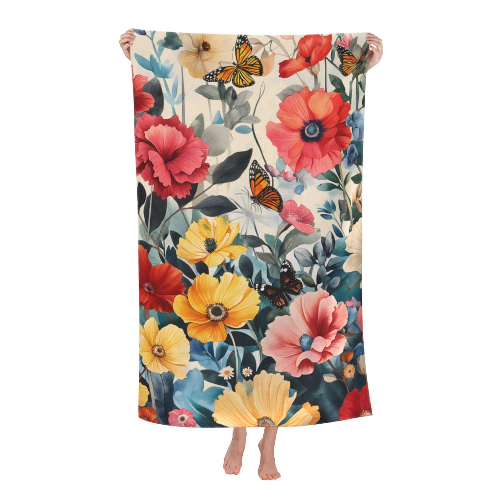 HLBSDM Butterfly and Floral Beach Towel 31inx51in Wildflower Sand Free Microfiber Bath Towel Ultra Soft Quick Dry Pool Towel Absorbent Towel Lightweight Towel for Swimming Bathroom Decor