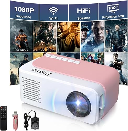 Miniatura 1 de Mini proyector, proyector de video WiFi HD 1080P, proyector portátil para exteriores con trípode, regalo para niños, cine en casa, proyector de