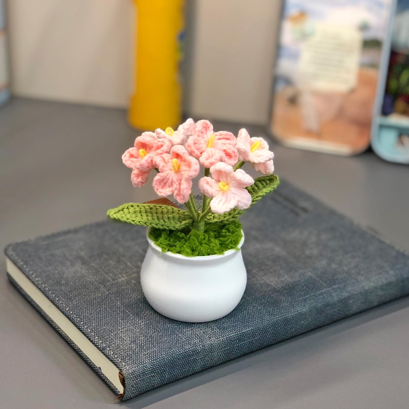 Joekaran Crochet Flowers Cute Flower for Her, Graduation Birthday Gifts for Women and Teacher, Mother, Coworkers, Valentines, Christmas, Desk Decor,Home Office Decoration(Pink Gradient Myosotis)