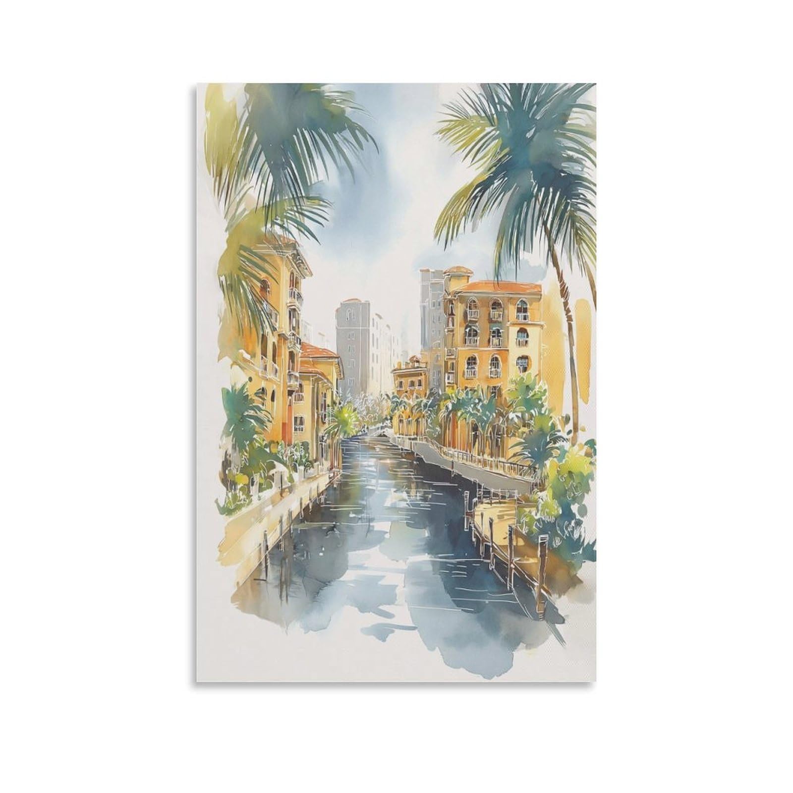 XWYMXZ Miami Florida 08x12inch(20x30cm) Vintage Travel Poster Watercolor Canvas Art