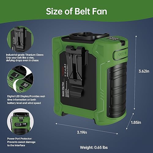 Miniatura 7 de Ventilador de cintura portátil 2025  10000 mAh 35 H de tiempo de funcionamiento, 6 velocidades, máximo 59 piess, 18500 RPM, luces LED SOS y