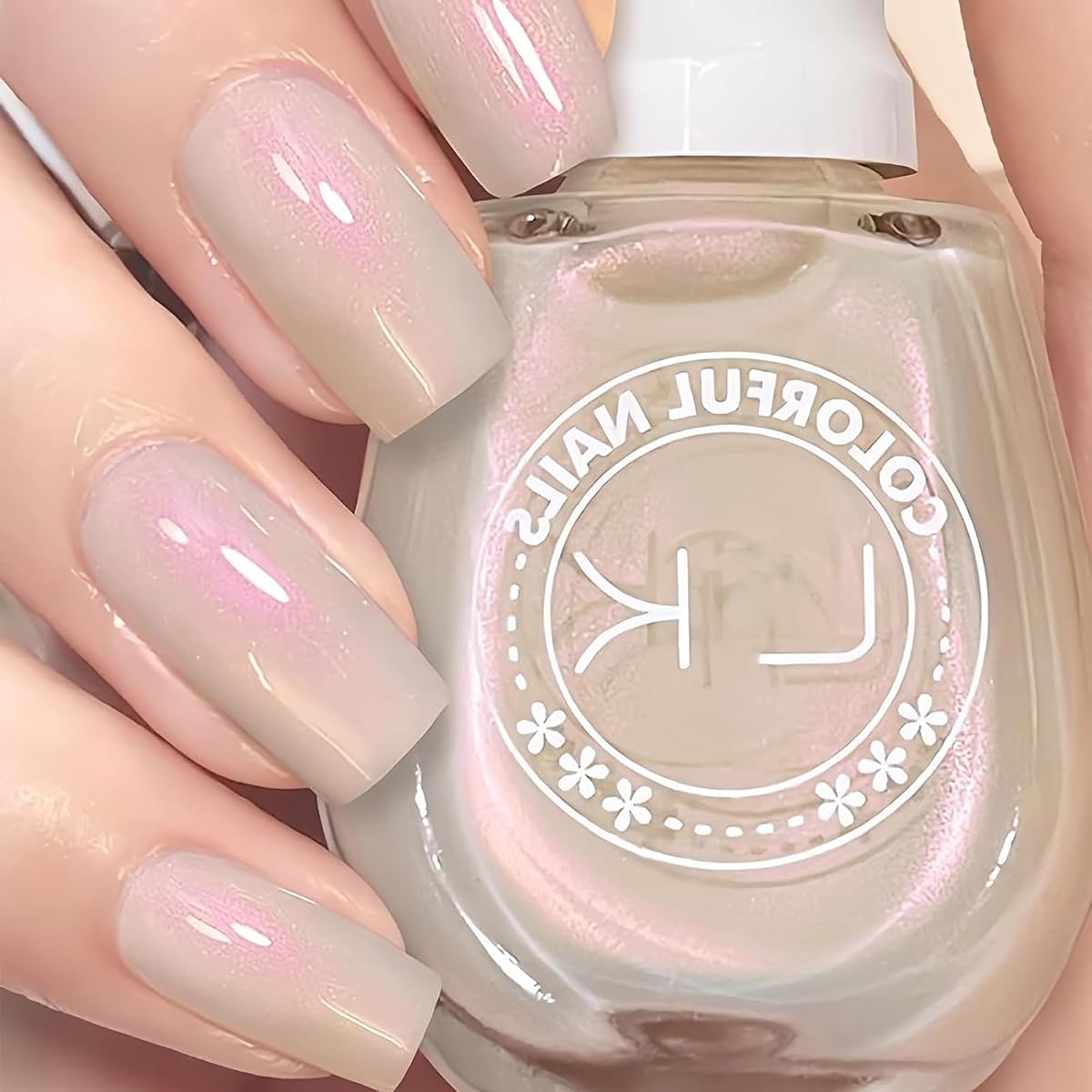 Pearl Quick Dry Mermaid Iridescent Nail Polish - Holographic White, Glossy Long Wearing Aurora Gel for Women, Men & Girls - Pearlescent, 0.43 Floz