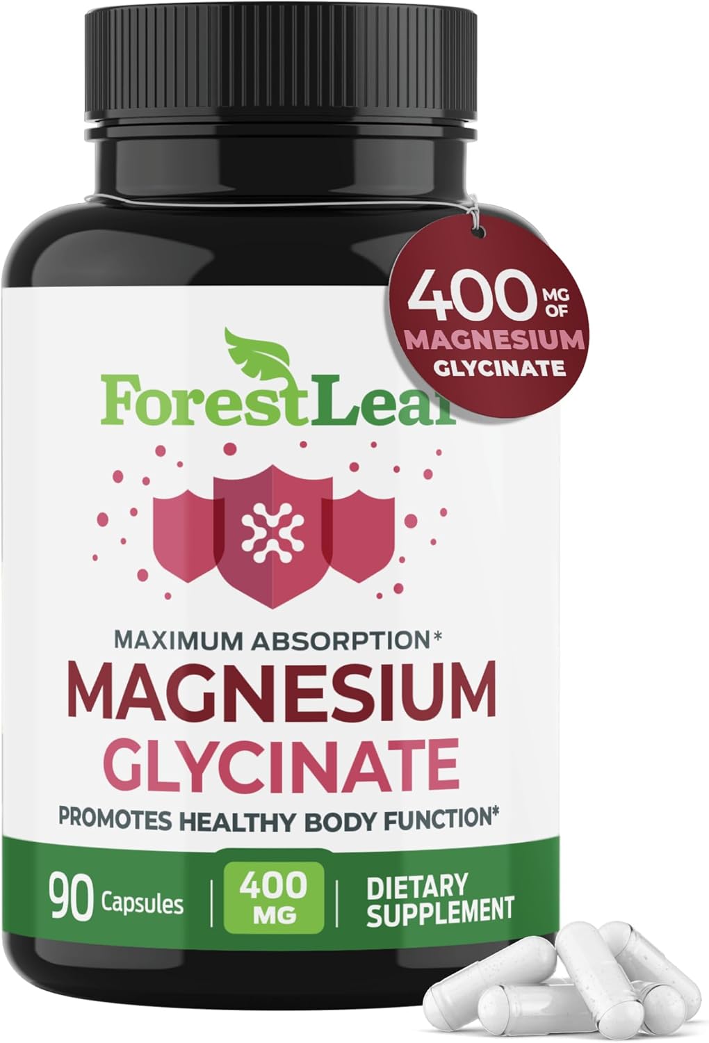 Pure Magnesium Glycinate 400mg Serving - High Absorption Magnesium Glycinate - Mag Bisglycinate for Stress, Bones, Muscles, Nerves, Relaxation & Heart Healt - 90 Capsules