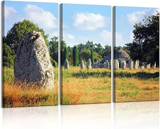 Weone Artwork 3 Panel Canvas Wall Art rows menhirs brittany france brittanys Stretched & Framed Art Prints Modern Painting Wall Decoration Ready to Hang Unique Designed