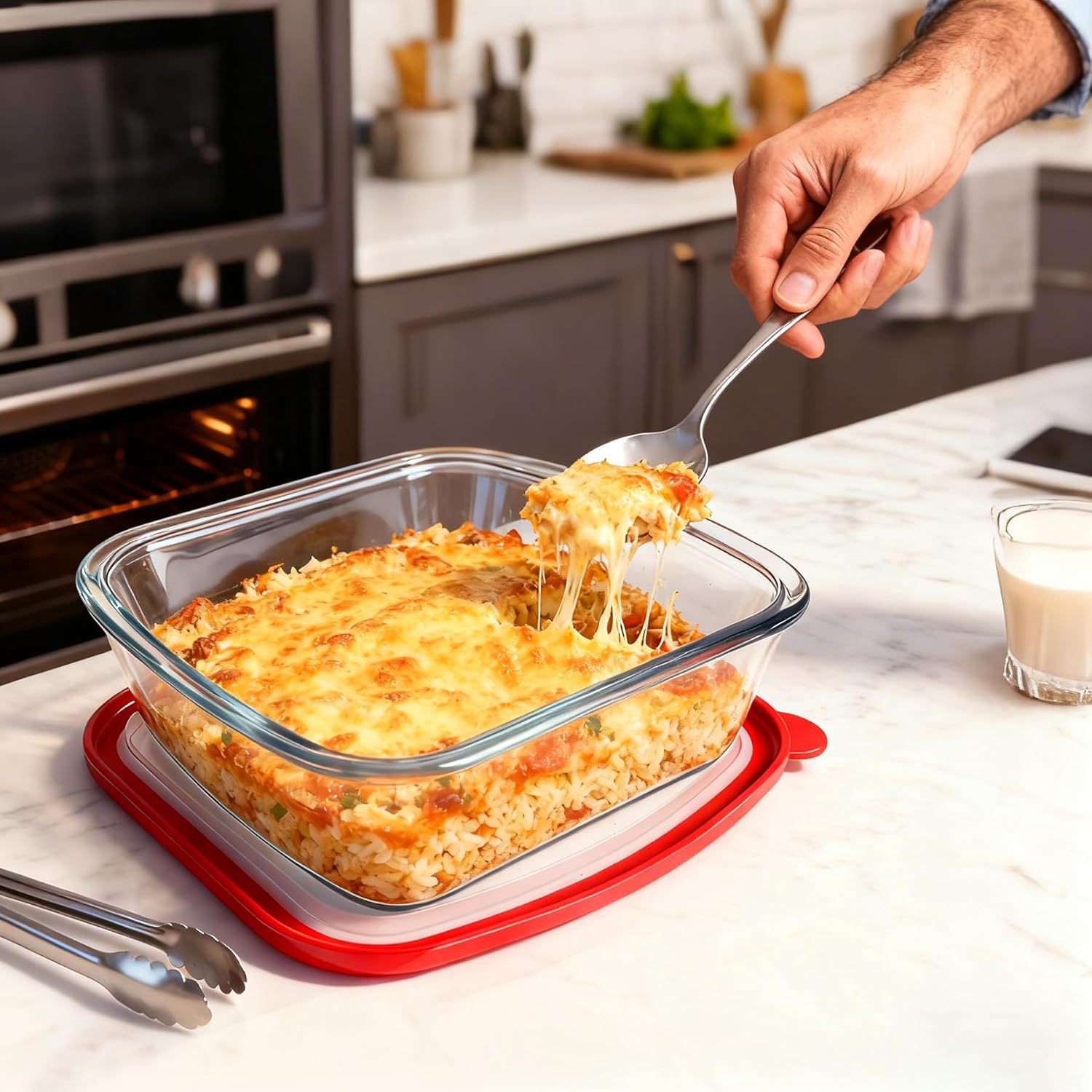Glass Baking Dish - 2.75Qt Square 9x9 Baking Pan - Baking Pan With lid and Non-slip Mitts - Glass Baking Dishes For Oven