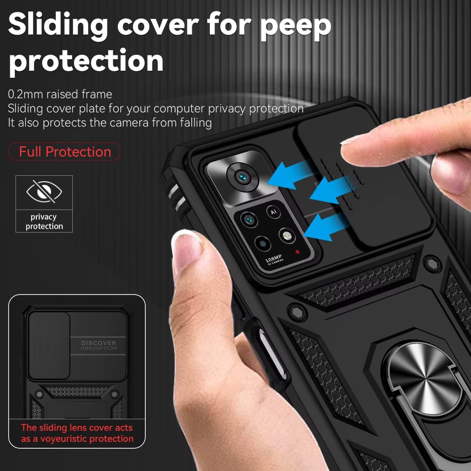 NEINEI Cover Per Xiaomi Redmi Note 11 Pro 4G/5G, Custodia Sottile Con Placcatura PC E Anello Magnetico, Colore Verde Scuro, Antiurto Con Supporto