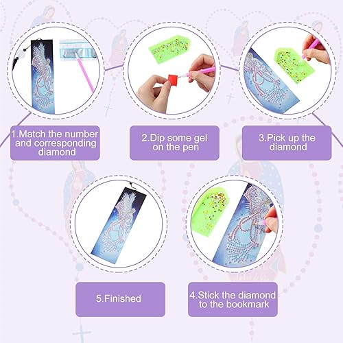 Miniatura 4 de 6 marcapáginas de diamantes 5D para bricolaje, pintura, marcapáginas con cuentas florales, marcapáginas de cuero con borlas para manualidades,