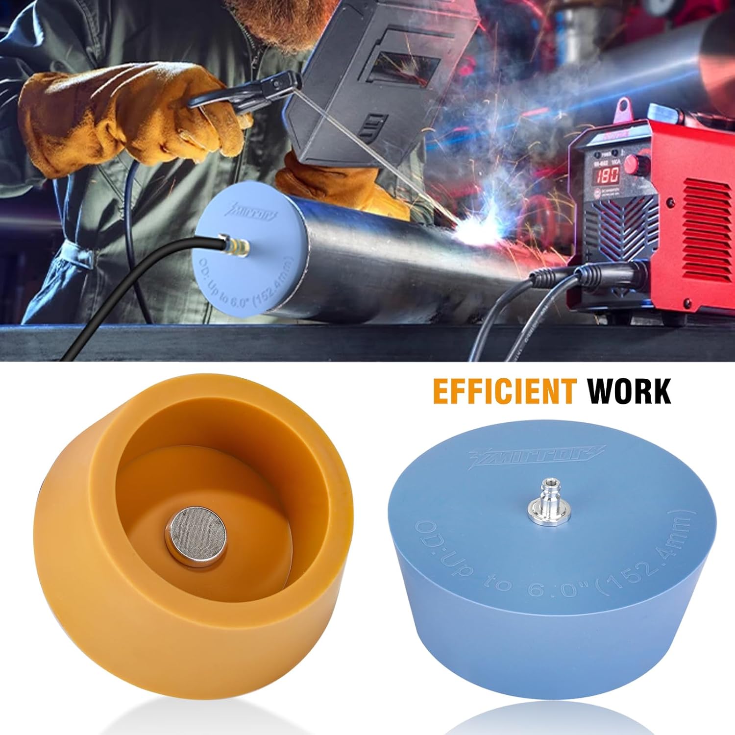 3mirrors 5.0"-6.0"Non-toxic and High Temperature Silicone Purge Plugs Welding Back Purging Plugs Set of 4,with Fitting Sleeves