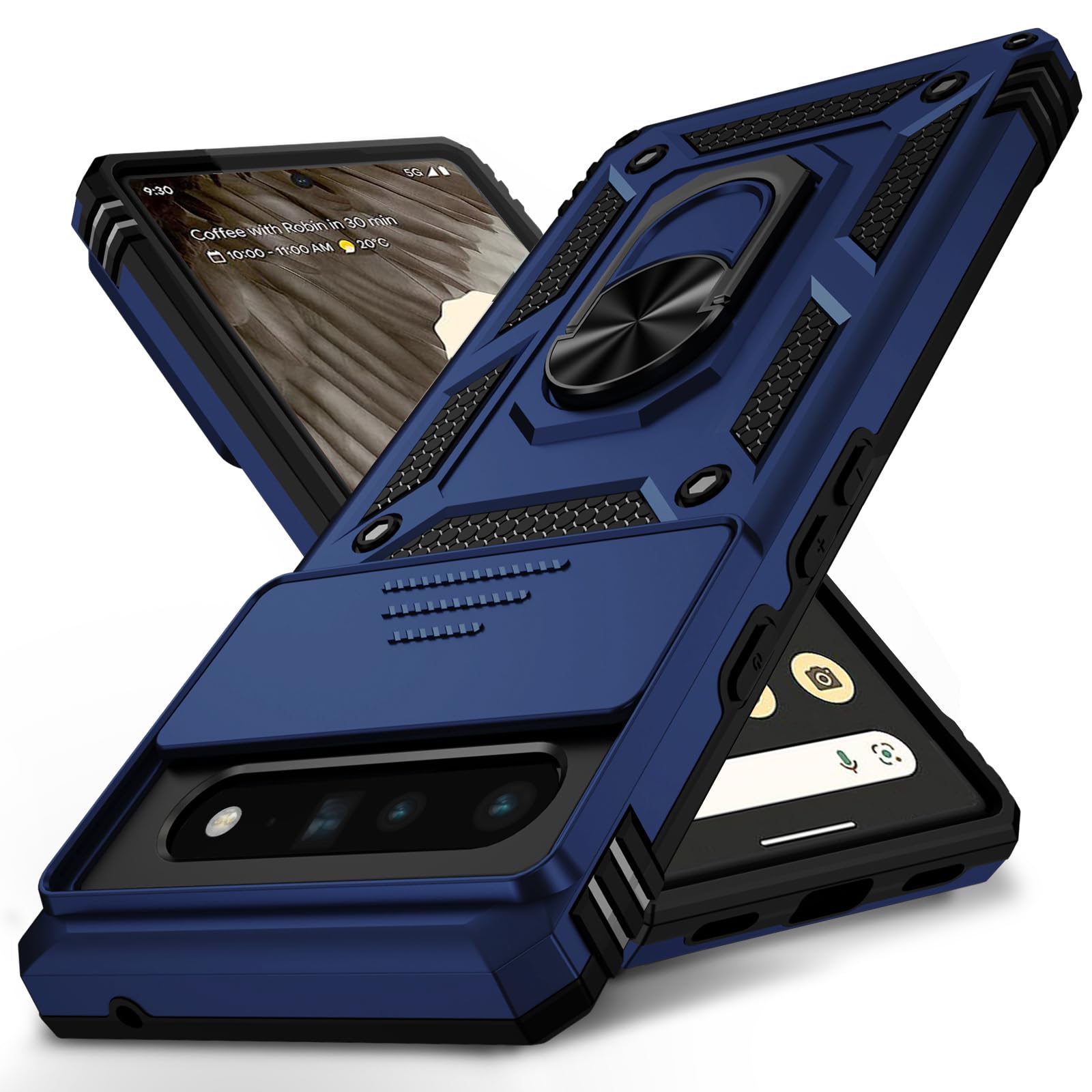 Photo 1 of Vinve for Google Pixel 6 Pro Case with Slide Lens Cover, Military Grade Drop Protection, Magnetic Rotated Ring Holder Kickstand Protective Phone Case (Navy Blue)