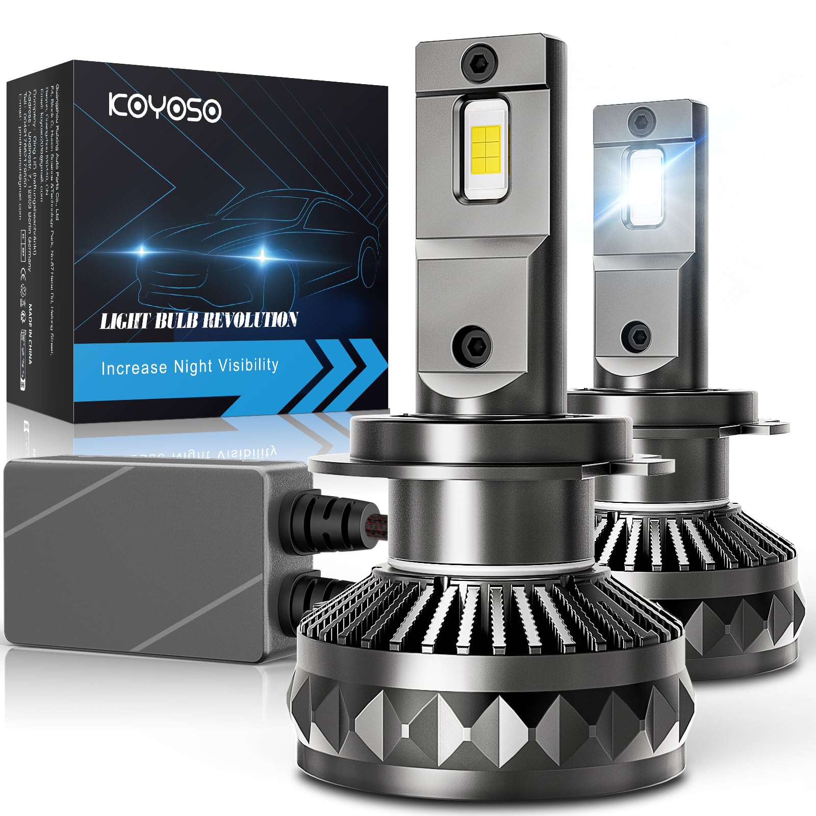 KOYOSO Bombillas H7 LED 30000LM, 160W Canbus Lámpara Faros Delanteros Coche | Compatible 12V 24V 6500K Blanco