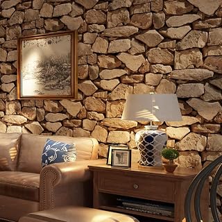 Snewvie Wallpaper 3D Stone Wallpaper Stereo Imitation Texture Wallpaper PVC Retro Decoration Bedroom TV Wall Living Room Wallpaper -53 cm (W) * 10 m(L), Light Brown