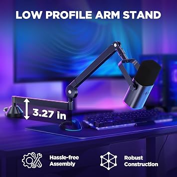 InnoGear Low Profile Mic Arm, 360 Rotatable Microphone Boom Arm Mic Stand for Fifine AM8 K669B Blue Yeti HyperX QuadCast SoloCast AT2020, with Mic Clip 3/8 to 5/8, 3/8 to 1/4 Adapter, Black