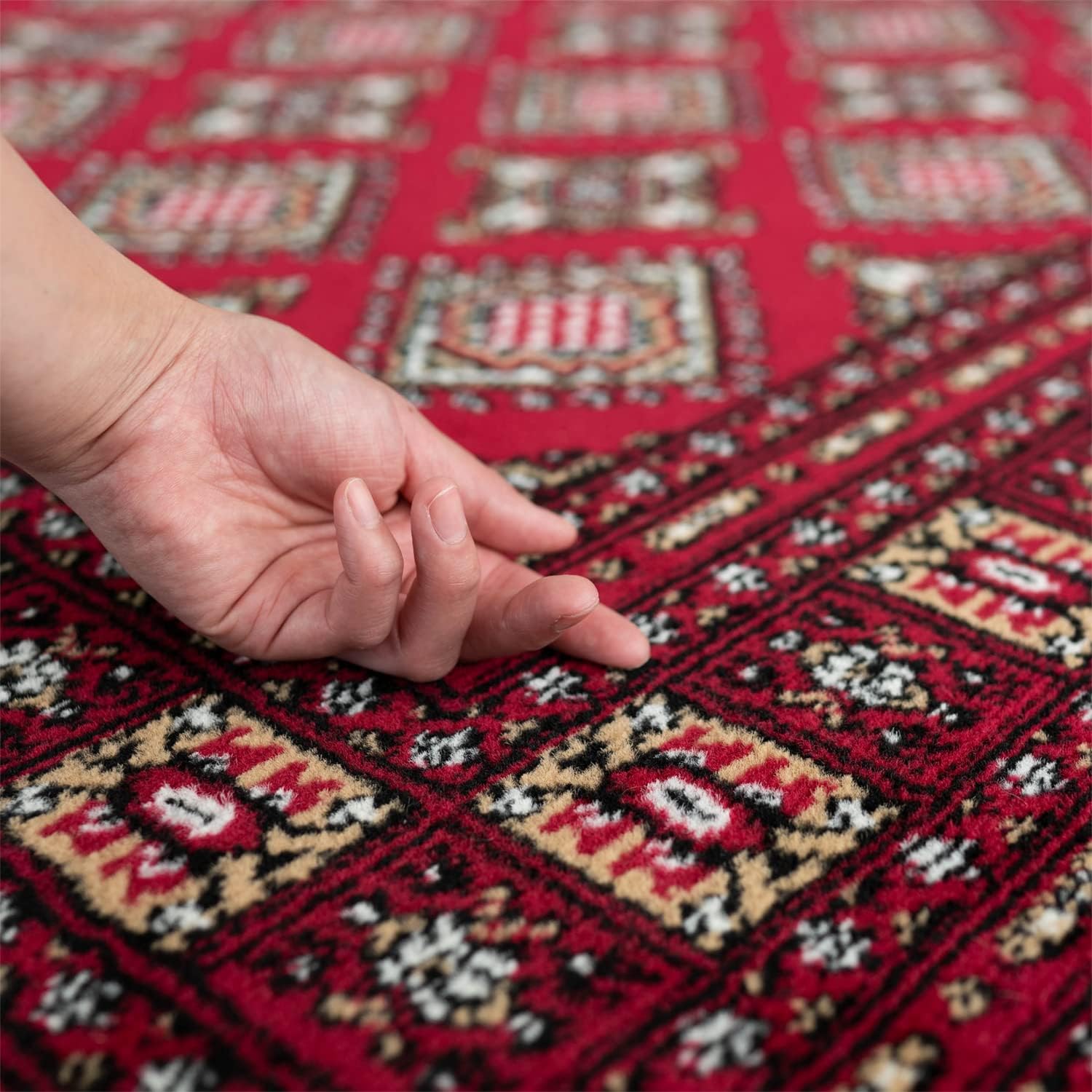 サヤンサヤン ボハラ柄 ラグ ロッコ カーペット 2畳 200&times;200 レッド ウィルトン織り