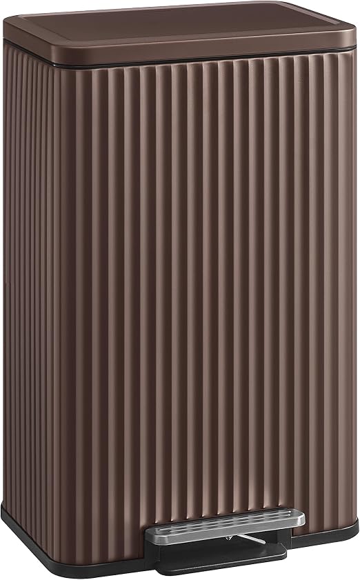 SONGMICS Trash Can, 13 Gallon (50 L) Garbage Can for Kitchen, with Lid, Pedal, and Removable Inner Bucket, Soft Close, Stainless Steel, 15 Trash Bags (Code K) Included, Brown ULTB586MZ01