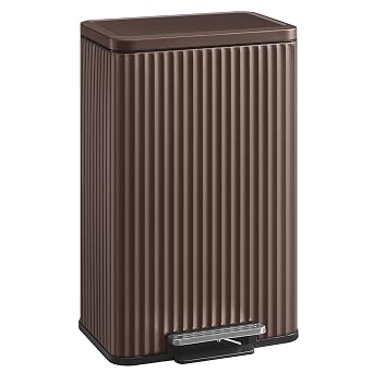SONGMICS Trash Can, 13 Gallon (50 L) Garbage Can for Kitchen, with Lid, Pedal, and Removable Inner Bucket, Soft Close, Stainless Steel, 15 Trash Bags (Code K) Included, Brown ULTB586MZ01