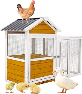 Large Outdoor Chicken Coop for Comfortable Living, Solid Wood Structure with Waterproof Features, Chickens, Ducks, and Rabbits, Yellow Brown Gradient