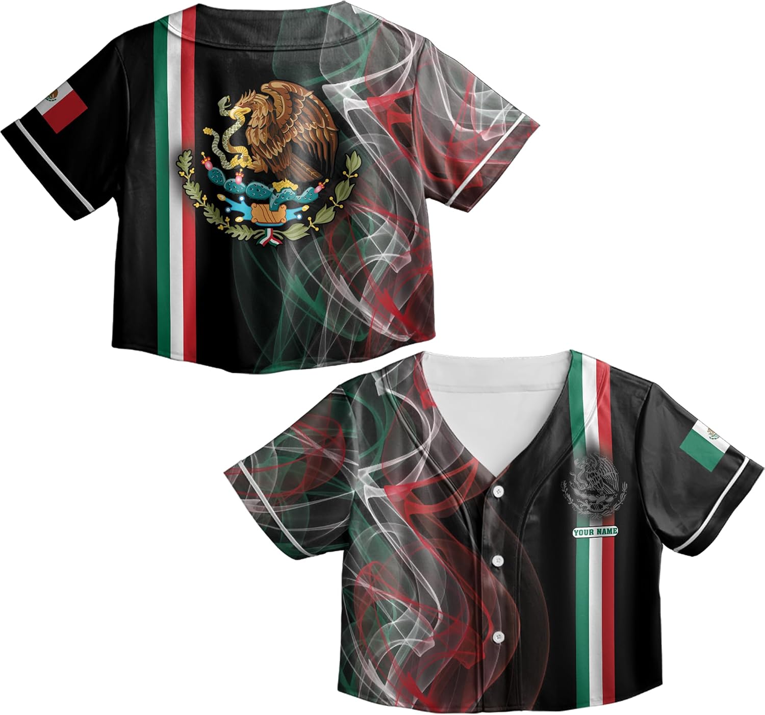 ThuhaTree Store Personalized Mexico Flag Mexico Mexican Crop Top Baseball Jersey XS-XL, Women’s Mexico Jersey (Style 2)