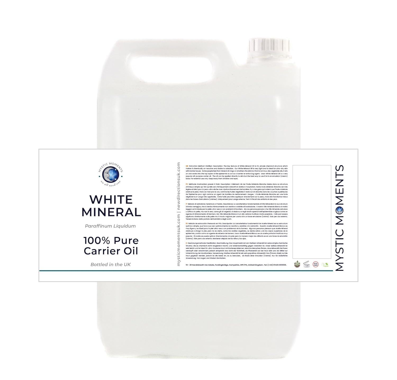 Mystic Moments| White Mineral Carrier Oil 10 Litres | Paraffinum Liquidum | Lightweight Moisturising Skin Oil | Smooth Protective Barrier & Long-Lasting Hydration | Massage & Cosmetic Base