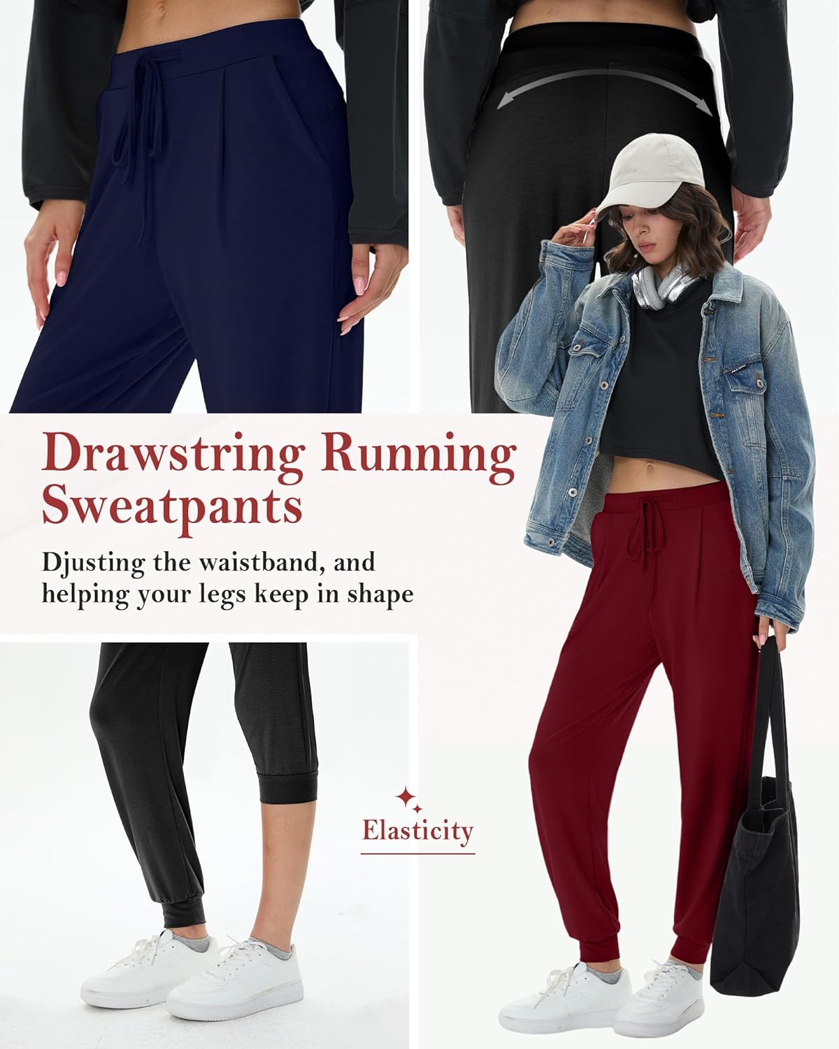 3 Pack Women's Yoga Joggers Pants, Drawstring Running Sweatpants with Pockets Lightweight Workout Lounge Pants - Image 4