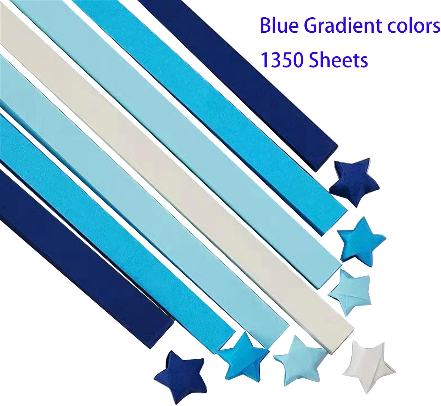 1350 sheets Origami Star Paper Blue Gradient colors Strips Double Sided Lucky Star Decoration Folding Paper for DIY Hand Art Supplies (Blue Gradient colors-1350 sheets)