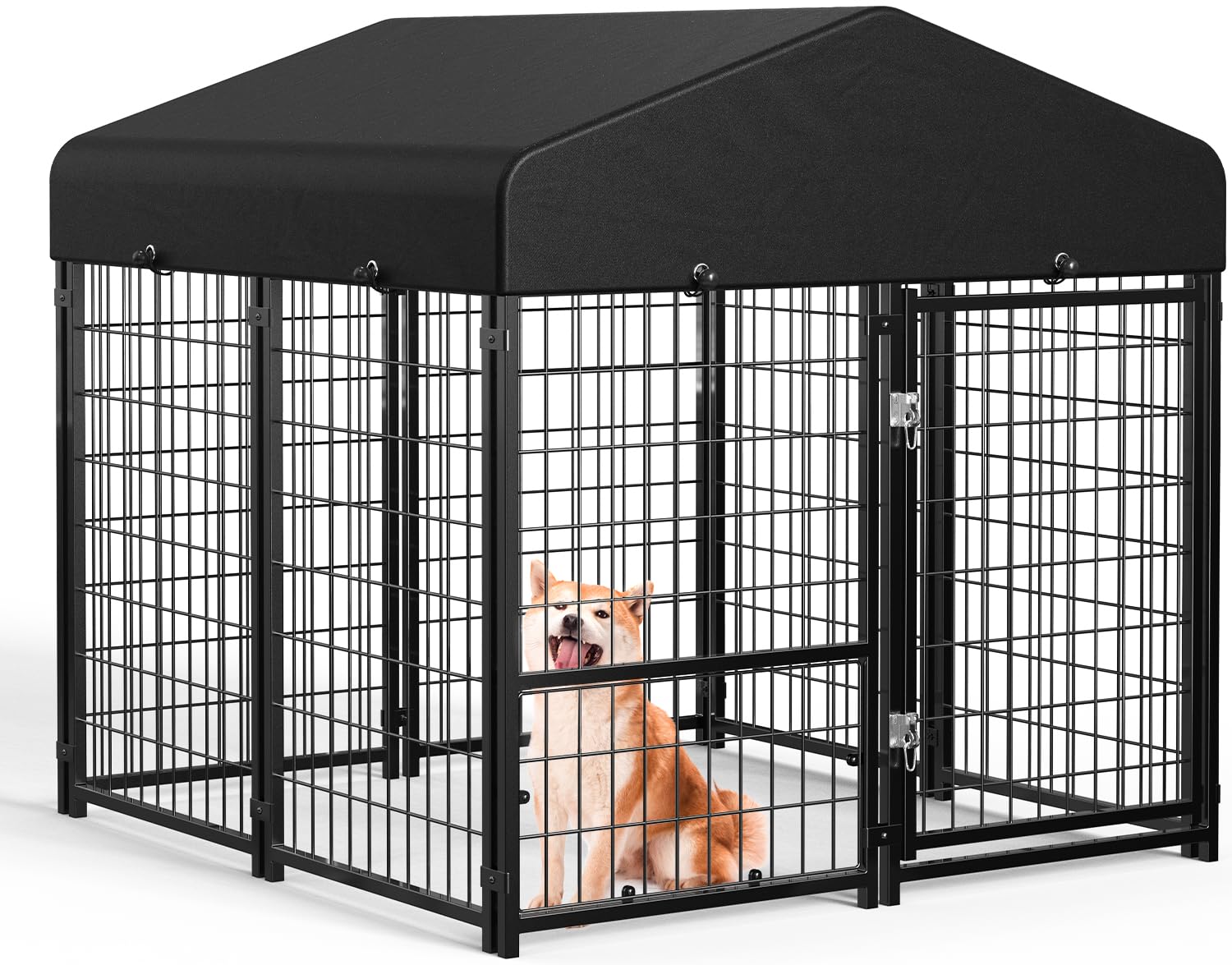 Sino Luban Outdoor Dog Kennel Outside Run with Doggy Door&Waterproof Roof - 4x4x4.6FT Large Dog Kennels Pens Outside for Small/Medium Dogs - Heavy Duty Cage Yard (Can Connect to Your Dog House)