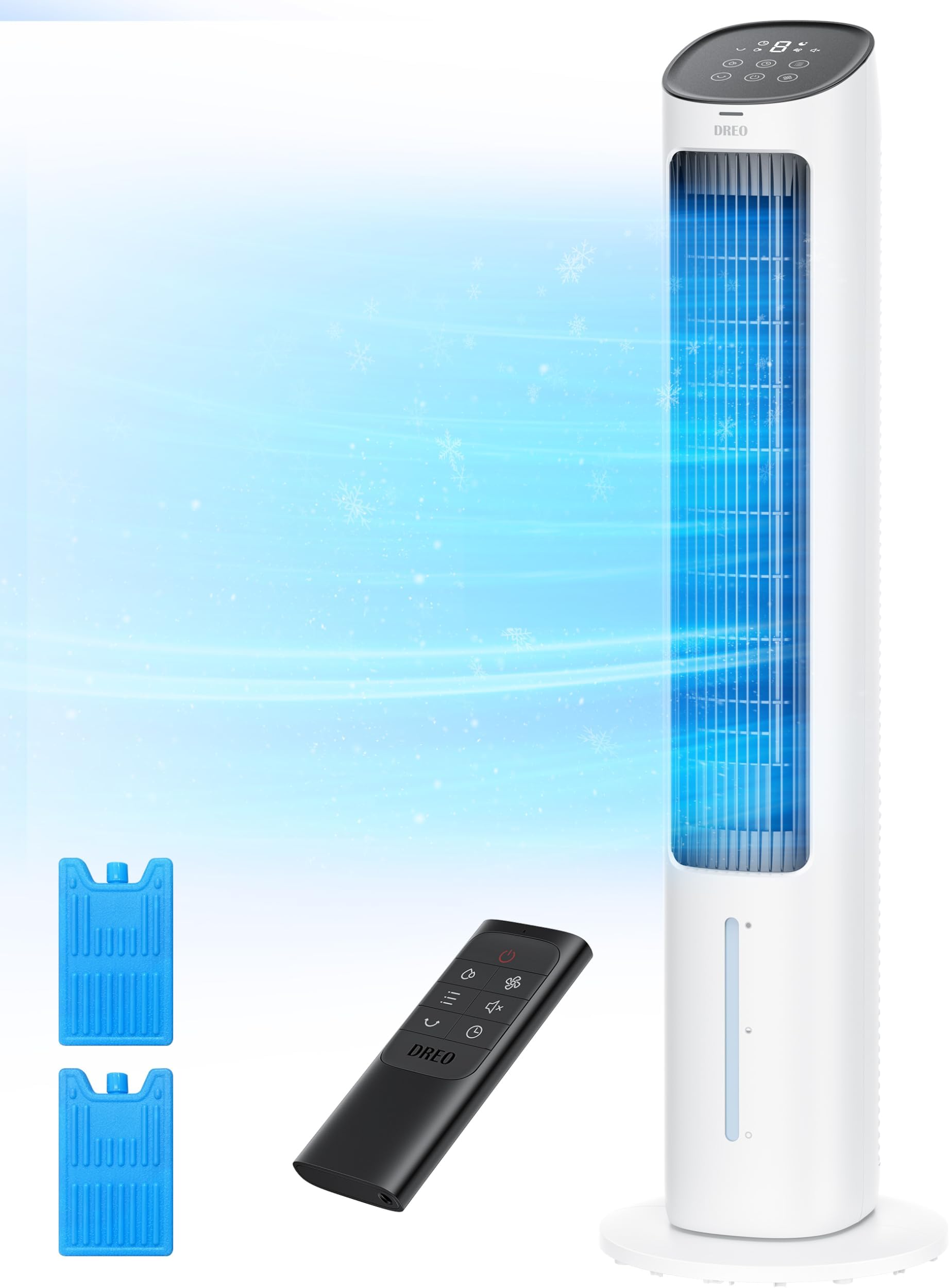 Evaporative Air Cooler, 40 inch Cooling Fans that Blow Cold Air, 80° Oscillating, Removable Water Tank, Ice Packs, Remote Control, 4 Speeds, 7H R, Swamp Cooler for Bedroom, White