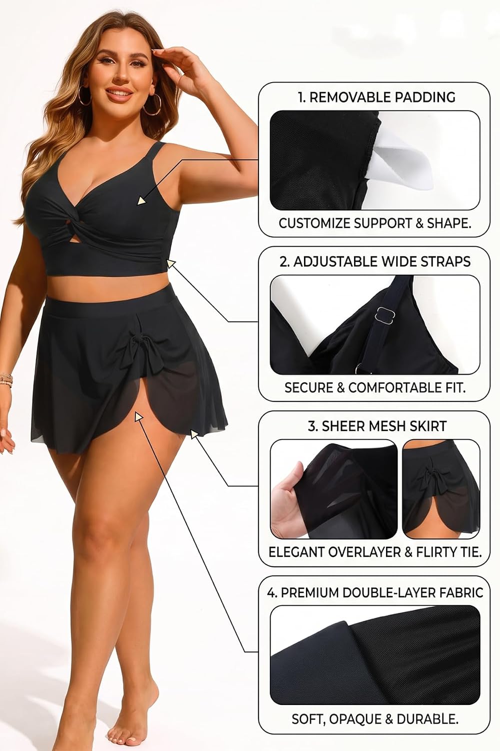 Daci Plus Size Two Piece Swimsuits - Women High Waisted Bikini Tummy Control Bathing Suits Knot Twist Swimwear 2025