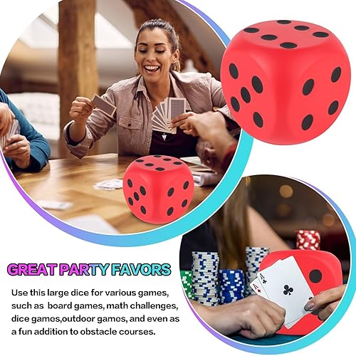 Miniatura 4 de Anboor Dados grandes de 5.9 pulgadas, dados de espuma para apretar, colección de juegos de dados gigantes, accesorios decorativos (rojo)