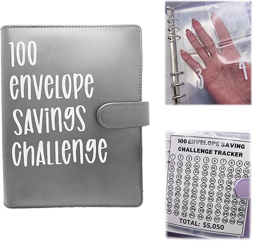 Miniatura 10 de Carpeta de desafío de 100 sobres  Una manera fácil y divertida de ahorrar dinero, kit de caja de desafíos de ahorro de efectivo, carpeta de