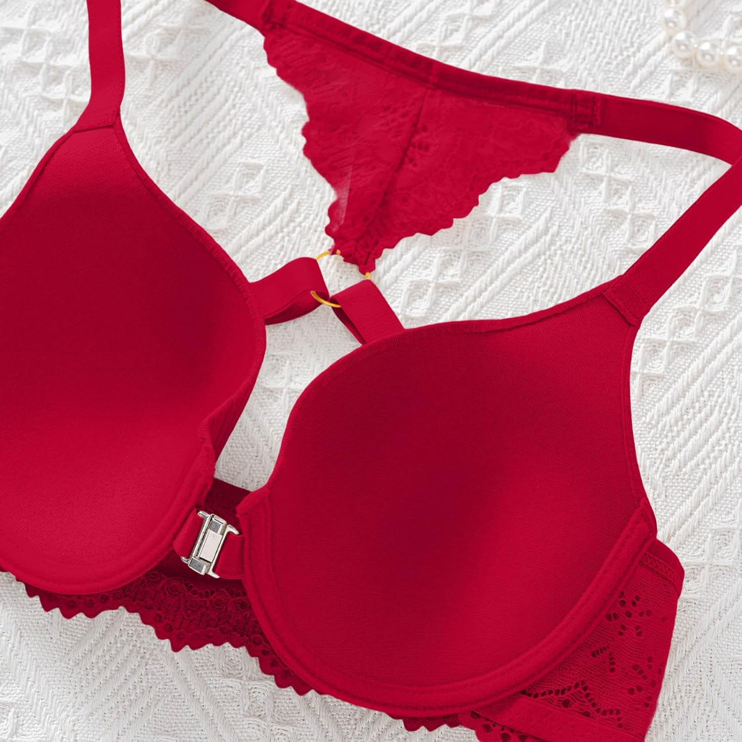 Women's Front Close Bra No Underwire Plus Size Seamless Unlined Bra for Large Bust Lace Soft Underwear for Old Women