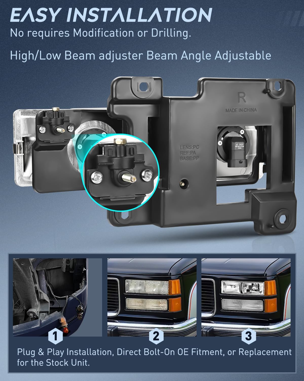 Nilight Headlight Assembly Compatible with 1988 1989 1990 1991 1992 1993 1994 1995 1996 1997 1998 C/K GMC Sierra Blazer Yukon 1994-1999 Tahoe Pickup Headlamp Replacement